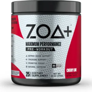 ZOA+ Zero Sugar Pre Workout Powder, Cherry Lime